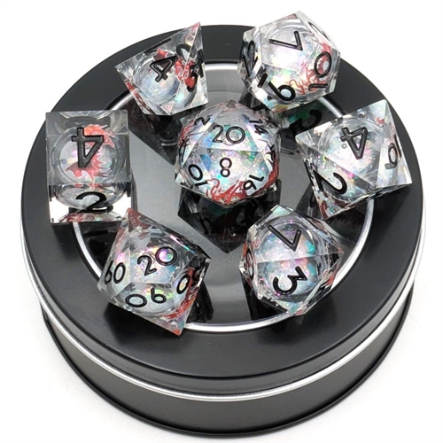 Liquid Core Dragon Dice - Crystal black numbers - Resin dice set sharp edges - Epic Dwarf Dice
